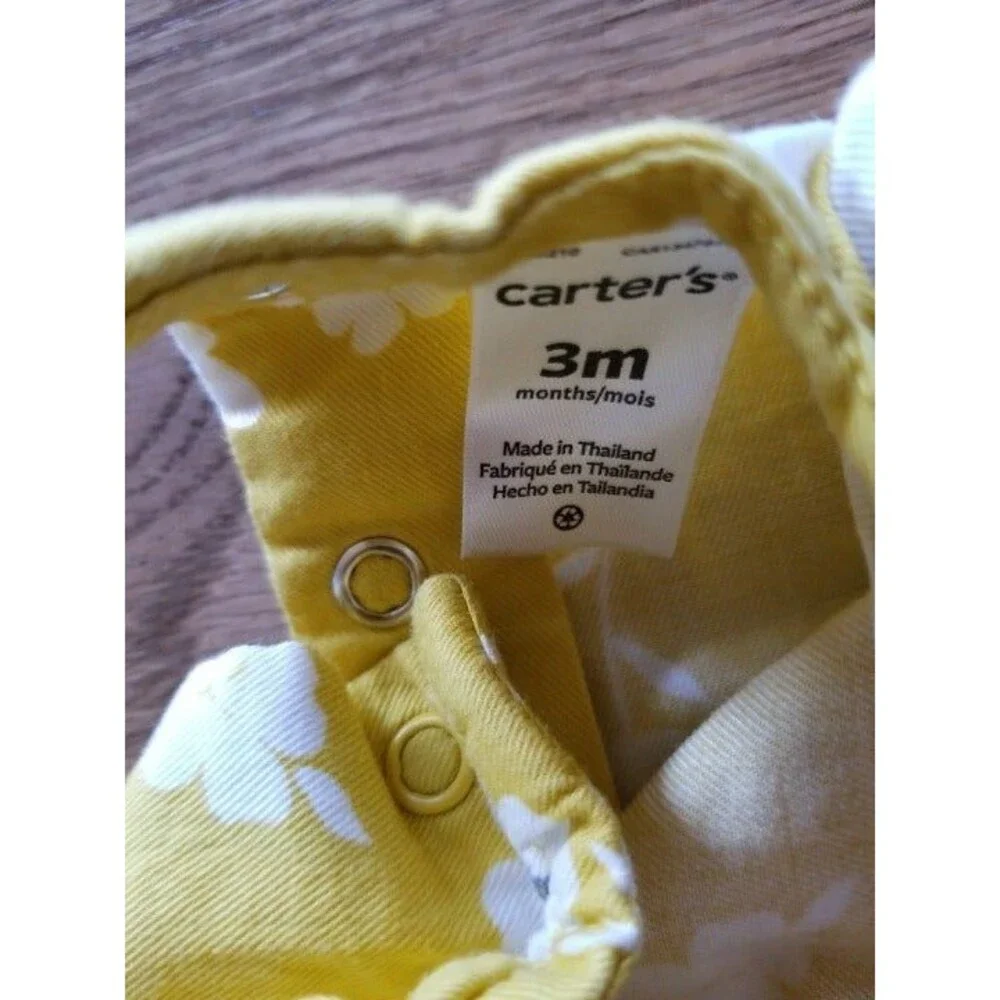 Carter's 3M Sleeveless Jumpsuit Yellow White Floral Bow EUC